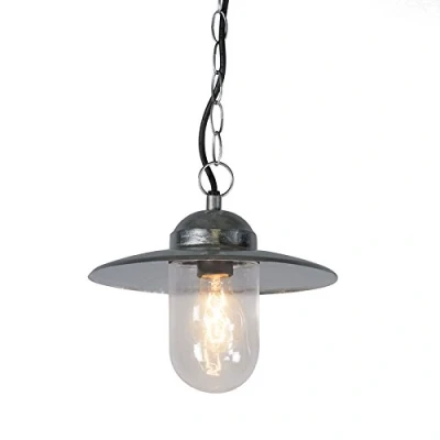 Imagen de Qazqa rústico Lámpara colgante industrial zinc IP44 MUNICH Vidrio/Acero Redonda Adecuado para LED Max. 1 x 60 Watt