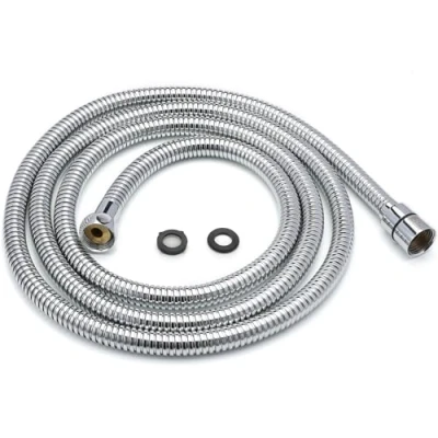 Imagen de H&amp;S Manguera Ducha de Acero Inoxidable con 2 Arandelas Cable m Flexo Recambio Universal Acabado Cromado Antienrollamiento y Gran Caudal