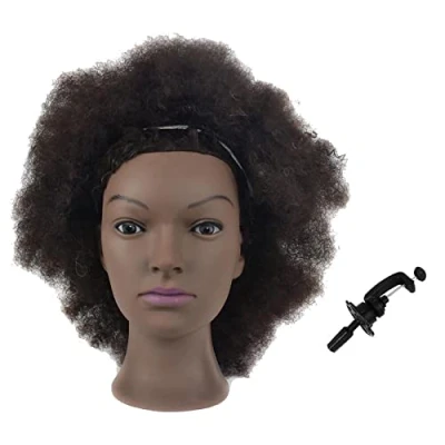Imagen de Tcwuzick cabeza de entrenamiento africano americano con 100% pelo humano maniquí cosmetología afro para la práctica estilo trenza...