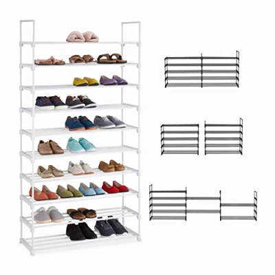 Imagen de Relaxdays Zapatero Grande Sistema Encaje, 10 Niveles, Modular, 175,5 x 93 30,5 cm, Estantería Zapatos Metal, Blanco, Acero