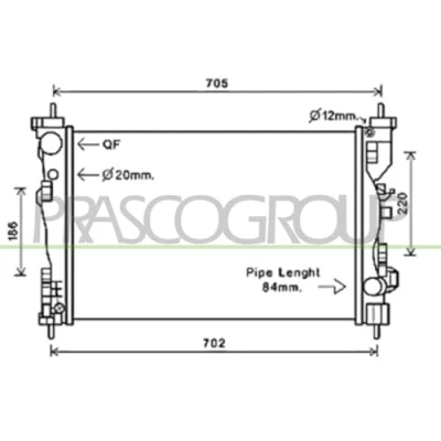 Imagen de PRASCO AA344R002 Radiador, refrigeración del motor Aluminio 612 416 23 Con acoplamientos rápidos Aletas unidas mecánicamente