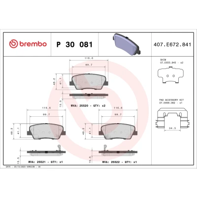 Imagen de BREMBO P 30 081 Juego de pastillas freno con avisador acústico desgaste accesorios HYUNDAI: SANTA FE 3, Genesis I Coupé