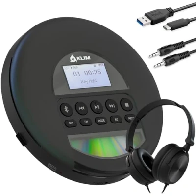 Imagen de KLIM Nomad Reproductor CD portatil con batería Interna de Larga duración Incluye Auriculares Player Mini Compacto, Personal, Compatible R, RW y MP3 [Nuevo 2024]