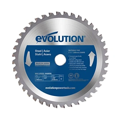 Imagen de Evolution hoja de 185 mm M185TCT 40CS para cortar acero dulce: la sierra metal con punta carburo y 40 dientes no genera calor, rebabas ni chispas