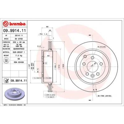 Imagen de BREMBO COATED DISC LINE 09.9914.11 Disco de freno 302 20 5 ventilación interna revestido LAND ROVER: Freelander 2 SUV