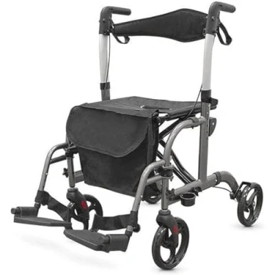 Imagen de QUIRUMED Andador y Silla con Ruedas Plegable Aluminio Resistente Ligero Regulable en Altura Frenos Convencionales de Estacionamiento Macizas, Gris,