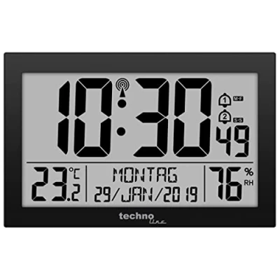 Imagen de Technoline 8016 WS8016 Reloj de Pared con indicador Temperatura (plástico, 225 x 143 24 mm, mm), Color Negro