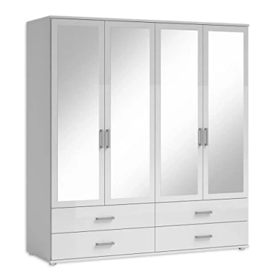Imagen de Stella Trading Ivar Espejos y cajones Armario versátil giratorias de 4 Puertas en Blanco, Grafito, Madera ingeniería, Spiegeltüren