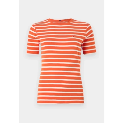 Imagen de Tommy Hilfiger SLIM CODY Camiseta estampada, Mujer, Talla: Large, Classic breton orange/ecru
