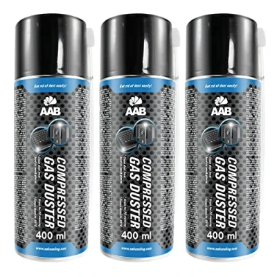 Imagen de 3 x AAB PC Spray Limpiador 400ml para Limpiar Teclados, Ordenadores, Copiadoras, Cámaras, Impresoras y Otros, Duster, Eliminación de Polvo, Aire Comprimido, Botella, Soplador