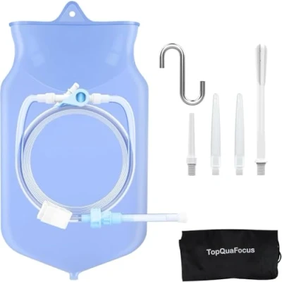 Imagen de TopQuaFocus 2L Kit de Bolsa Enema Grande para la Limpieza del Colon Café Silicona Reutilizable Tubo 6,5 pies largo Enemas