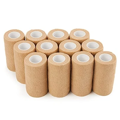 Imagen de venda cohesiva 10cm x 4.5m 12 Rollos Vendas Autoadhesivas, elastica adhesiva para Primeros Auxilios, Deportes, Caballos, Perros (Beige)