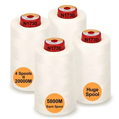 Imagen de New brothread 28 Opciones 4 Bobinas Grandes de 5000M hilo coser poliéster todo propósito 40S/2 (Tex27) para coser, acolchar, patchwork, remalladora y overlock Natural