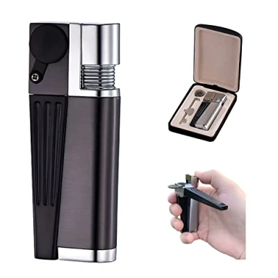 Imagen de Mechero De Tubo Metal Llama Abiert, Encendedor Inflable Portátil con Plegable, A Prueba Viento para Camping Cocina, Regalo Hombres y Padres (Negro A)