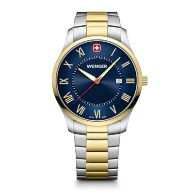 Imagen de Wenger Watch 01.1441.141 City Classic Reloj analógico de cuarzo para hombre, color plateado y azul, Plata/Azul, Clásico