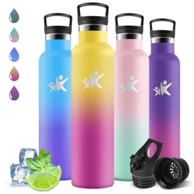 Imagen de Motswedi Botella Termica 1 litro, Frio/Calor, Termica, a Prueba Fugas, Cantimplora, sin BPA, Agua Gimnasio, de para Deporte, Oficina, Yoga, Amarillo &amp; Rojo Rosa