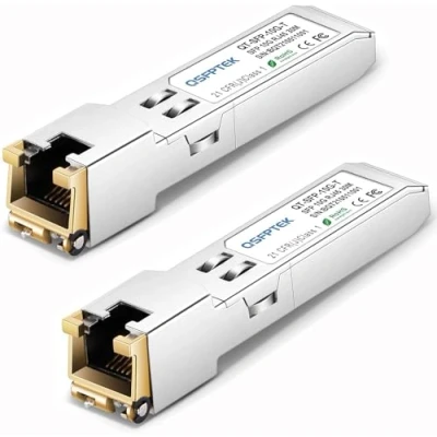 Imagen de QSFPTEK (2Pack) 10G T SFP+ RJ45 Module, 1.25/2.5/5/10G Transceptor de cobre GBIC para Cisco SFP S, Ubiquiti UF 10G, Mikrotik