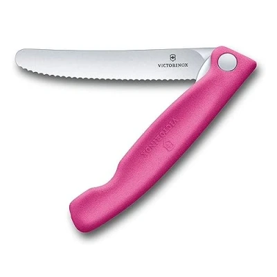 Imagen de Victorinox, Swiss Classic, Cuchillo profesional para tomates y mesa, Hoja extra afilada, Filo dentado, 11 cm, Mango robusto de plástico, Acero inoxidable, rosa