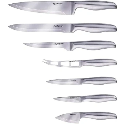 Imagen de alpina Juego de cuchillos 8 piezas cuchillo chef, trinchar, deshuesar, universal y pelar con afilador tablas cortar
