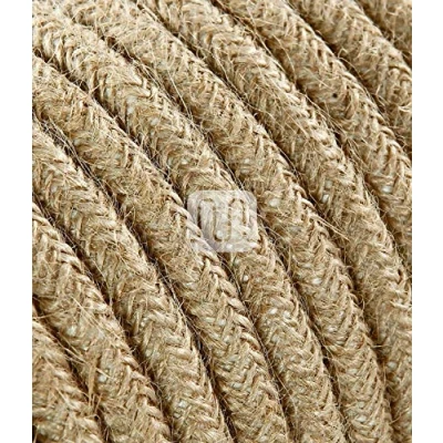 Imagen de Cable eléctrico redondo revestido de tela color hilo crudo y yute 50 metros 2 x 0,75 m para lámparas, lámparas techo, diseño fabricado en Italia.