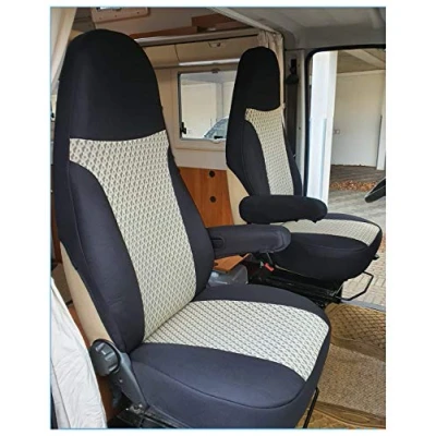Imagen de BREMER SITZBEZÜGE Fundas de Asiento piloto compatibles con autocaravanas, cámper, Ducato, Conductor y Pasajero, 812, Juego en Negro/Beige