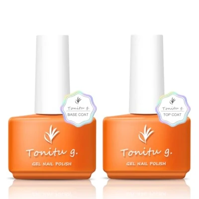 Imagen de Tonitu G Esmalte uñas gel 7 ml, capa superior diamante que no se limpia, alto brillo, larga duración, remojo, transparente acrílicas (Top Coat Base Set)