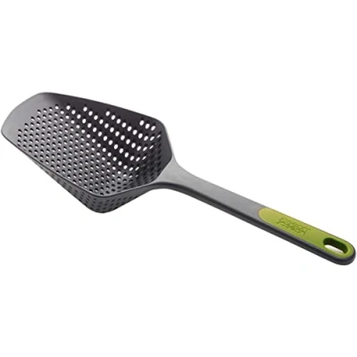 Imagen de Joseph Scoop Plus Colador, Cuchara Escurridora/Colador, Recoge, Escurre y Sirve, resistente al calor hasta 200C (392F), Apto para lavavajillas, Grande, Gris/Verde
