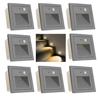 Imagen de Arote 8 luces LED para escaleras con detector de movimiento, luz empotrada, pared, reflector empotrado, lámpara 230 V