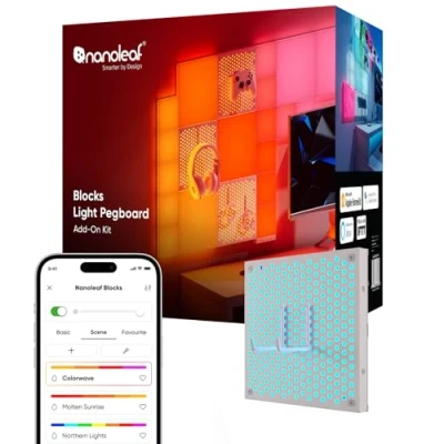 Imagen de Nanoleaf Kit de Expansión Blocks 1 Panel Perforados (Requiere Incicio), con 2 Ganchos Resistentes, RGBW Luces LED Paneles, Teclados Pantalla, Montaje fácil tornillos (Incluidos)