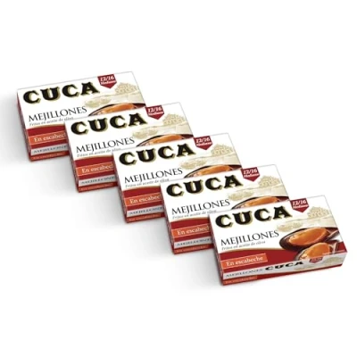Imagen de Mejillones Cuca en escabeche 12/16 piezas tamaño mediano, 1 pack de 5 latas 115gr