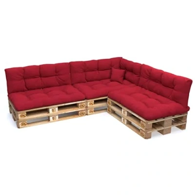 Imagen de POKAR Juego de Cojines aconchadas 8 Piezas para Europalés: 3X Asiento 120x80cm +3X Respaldo 120x40cm + 1x 60x40cm Lateral cojín Decorativo 40x40cm, sofá paletas, sin palés, Rojo