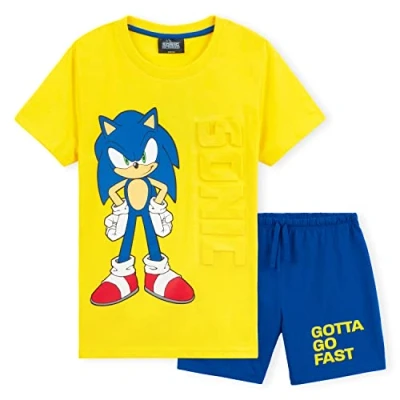 Imagen de Sonic THE HEDGEHOG Pijama Niño Verano 2 Piezas Niños Camiseta y Pantalón Pijamas Gamer Suaves Transpirables 4 12 Años Regalo Cumpleaños (Amarillo/Azul, 9 10 años)