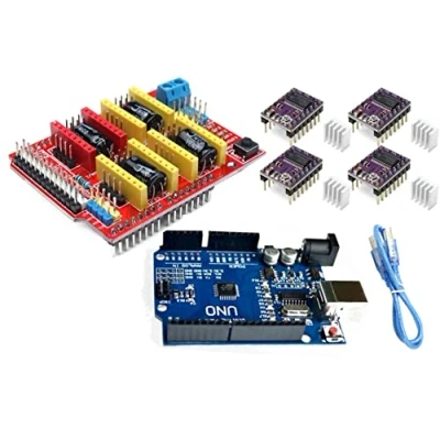 Imagen de TECNOIOT Pack Impresora 3D Placa de Desarrollo + expansión CNC Shield V3 4pcs Controlador Motor Paso a DRV8825 con disipador Calor Cable