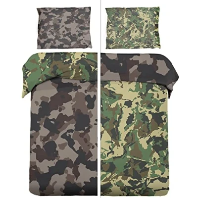 Imagen de Funda Nordica Cama 135/150 Camuflaje, Estilo Militar Edredon 220 x 240 cm y 2 Fundas de Almohada 50x75 cm, Juego Ropa 3 Piezas, Nordicas Microfibra Suave