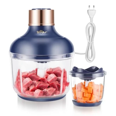 Imagen de Bear 0.6l+2L Picadora de Alimentos,Clase 2 Velocidades, Trituradora Cocina Eléctrica, 300w, con 4 Cuchillas Acero Inoxidable y Carne