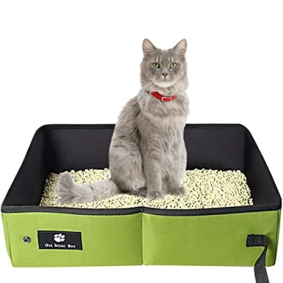 Imagen de Arena para Gatos Portátil Plegable, de Viaje, Inodoro Gatitos A Prueba Agua Fácil Limpiar Camping Al Aire Libre En Interiores, Tamaño Grande, 45 * 35 Cm (Verde)