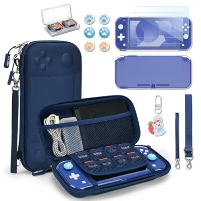 Imagen de Younik Funda Switch Lite, Azul Accesorios NS Lite 14 en 1, Carcasa de Transporte Estuche para Tarjetas Juego, 2 Protectores Pantalla, 6 Grips el Pulgar, Colgante
