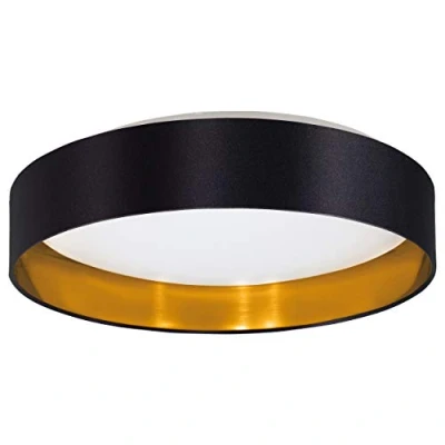 Imagen de Eglo LED lámpara de techo Maserlo 2, luminaria textil, luz salón tela en oro y negro, plástico blanco, blanco cálido, Ø 38 cm
