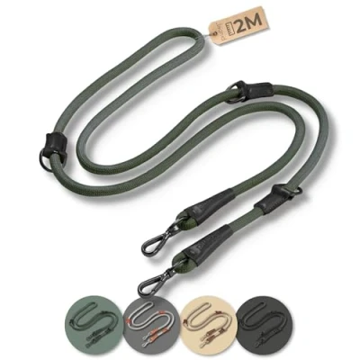 Imagen de PiuPet® Correa para Perros I 3 Posiciones Ajustables 2m de Largo Correas Grandes y pequeños multiposicion Perro Larga adiestramient (Verde)
