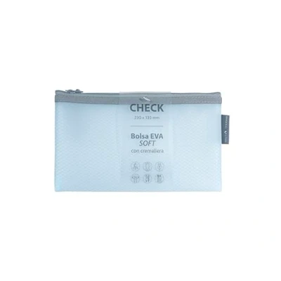 Imagen de Grafoplás Bolsa con Cremallera EVA Soft Check 23x13cm Azul Pastel Tacto Suave Zipper Bag Hecha Goma Transparente Perfecta para Proteger y Transportar Documentos Artículos Pequeños