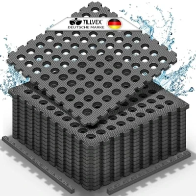 Imagen de tillvex® Esterilla protectora de suelo para piscina, 36 unidades, con agujeros, 51 x cm, alfombrilla piscina y infantil, exteriores, protección