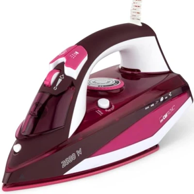 Imagen de Clatronic DB 3705 Plancha Suela cerámica, Vertical, Golpe de Vapor, autolimpieza, antigoteo, 7 Funciones 2600W, 2600 W, plástico Velocidades, Blanco/Rojo