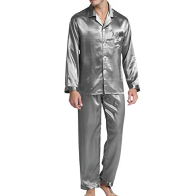 Imagen de Conjunto de pijama satén para hombre, Gris Claro, M
