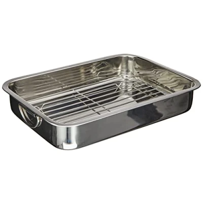 Imagen de GSW 809405 Sartén Cuadrada con Inserto 809252 Acero (con Refuerzos de 40 cm, Inoxidable, Plata, 42 x 30,4 6,4 2 Unidades