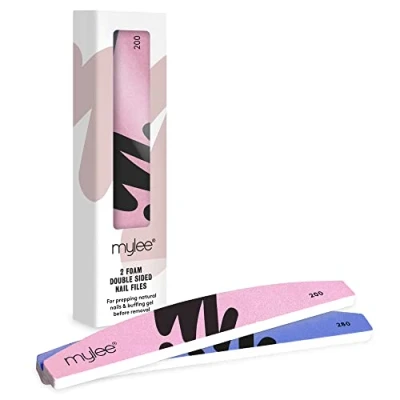 Imagen de Mylee Limas de Uñas Espuma Doble Grano 200/280, Pack 2 Pulidor Cara, Manicura Profesional Calidad Salón en Casa, Prepara, Pule y Perfecciona las Uñas, Suaviza Añade Brillo