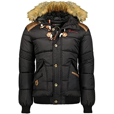 Imagen de Geographical Norway BELPHEGOR BELL Men Chaqueta/Chaqueta para hombre de invierno Chaqueta acolchada con capucha Abrigo piel impermeable negro/Chaqueta viento, Negro , L