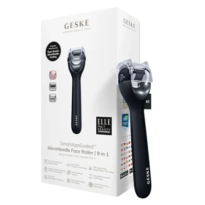 Imagen de GESKE SmartAppGuided™ MicroNeedle Face Roller 9 en 1 con cuarzo rosa microagujas Dispositivo profesional de rodillo agujas belleza cara