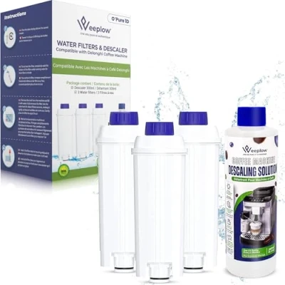 Imagen de Weeplow® 3 Filtros O&#039;Pure 1D y un Descalcificador de 300ML, Kit Completo para Delonghi Magnifica, Dinamica, Autentica, Primadonna las cafeteras la serie ECAM ESAM ETAM BCO
