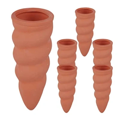 Imagen de Relaxdays Tonkegel zur Bewässerung im 6er Set Juego 6 Picos Riego Plantas Interior y Macetas Balcón, Cono Regador Pequeño, Arcilla, 11 x 4,5 cm, Terracota, Cerámica