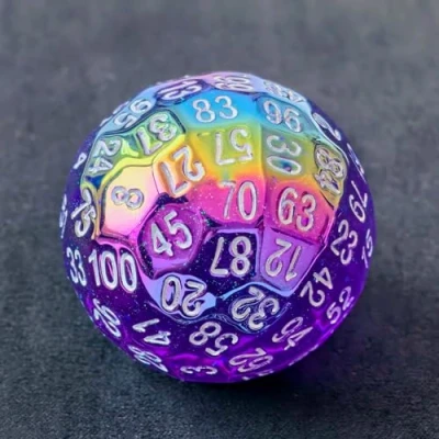 Imagen de Bescon dados de 100 caras color morado deslumbrante, juego D100, poliédricos sólidos lados 45 mm diámetro (1.8 pulgadas)